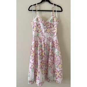 Vintage Lilly Pulitzer White Floral Embroidered Cotton dress Size 8 coquette